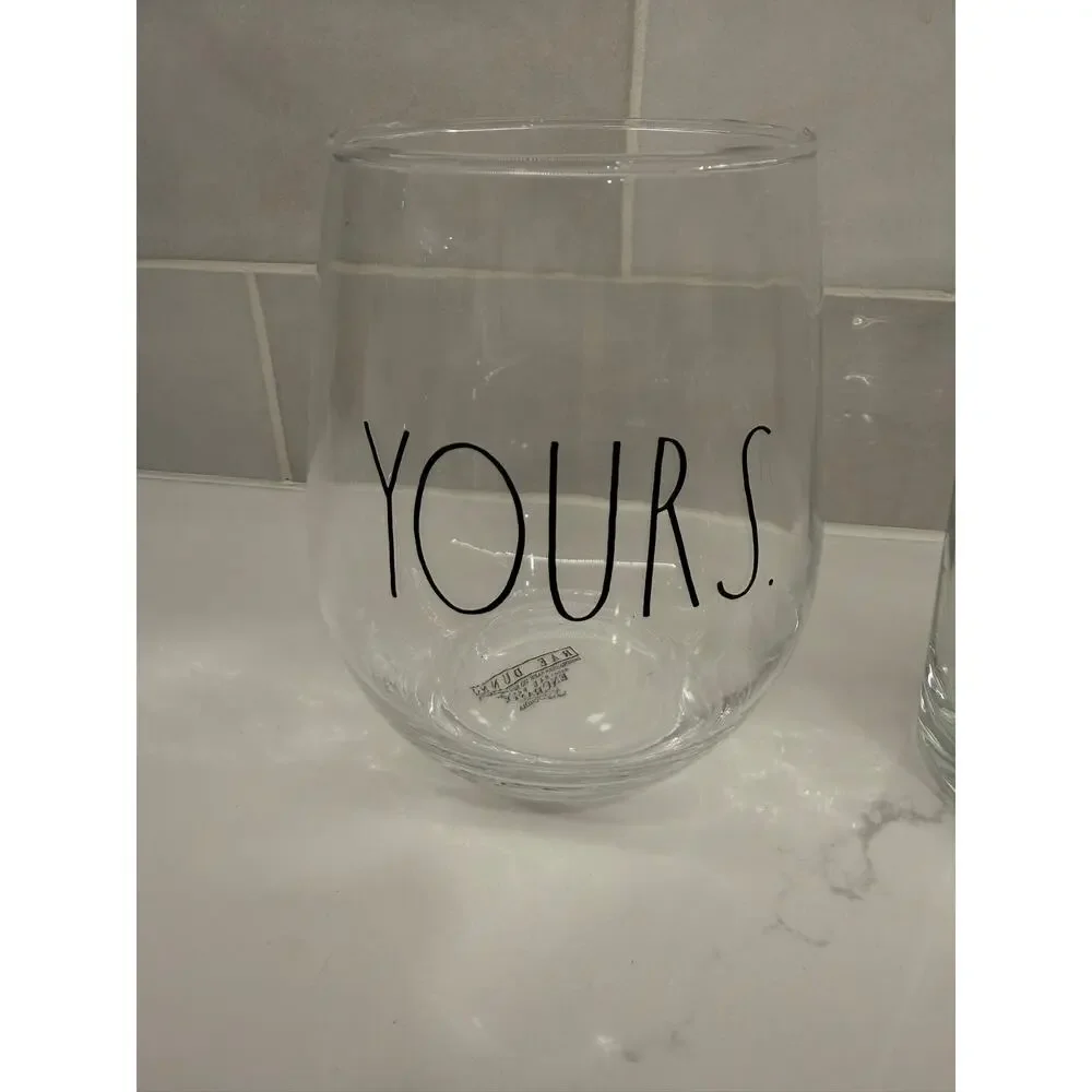 Rae‎ Dunn Yours and Mine Wine and Pint Glasses